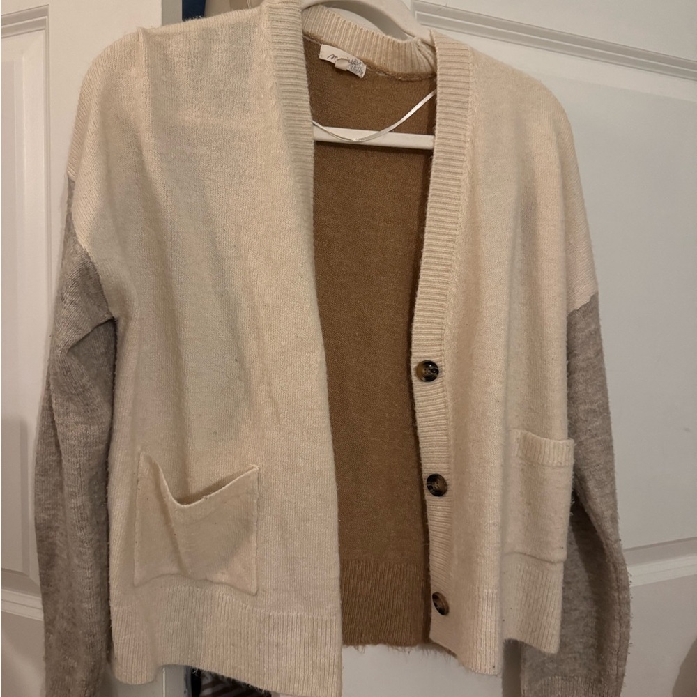 Cozy Cream and Gray Women's Cardigan Sweater